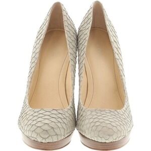 Calvin Klein Snakeskin Embossed Platform Pumps Gray Wood Stacked Heel Size‎ 10